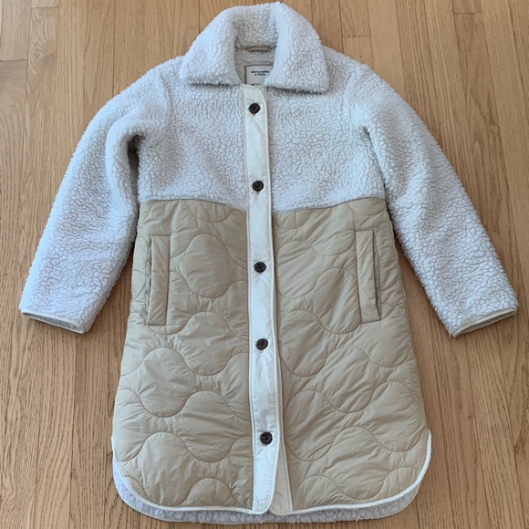 Abercrombie & Fitch Jackets & Blazers - Abercrombie & Fitch Longline Sherpa Fleece Quilted Button Up Jacket XXS Cream
